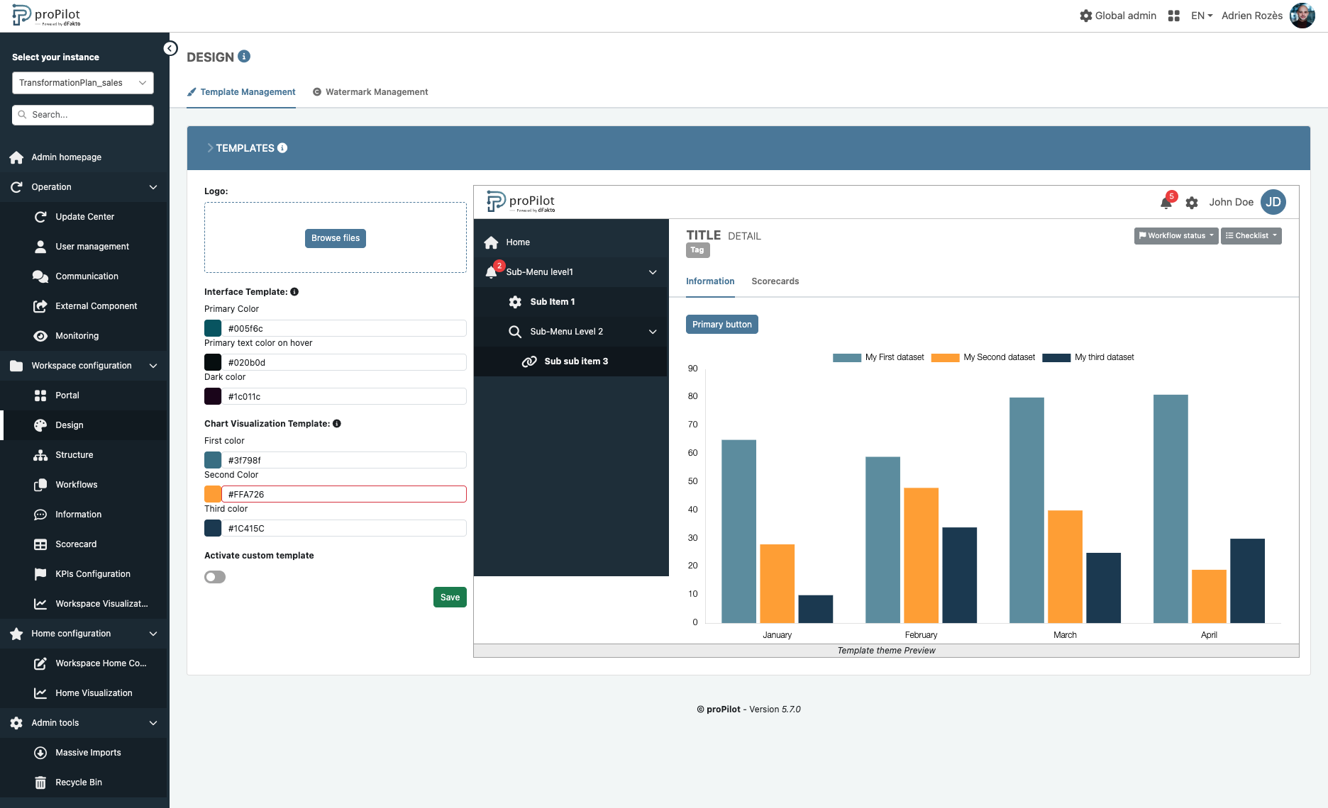 Interface d'administration no code proPilot